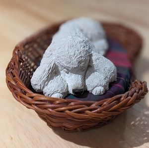 White Sandicast Poodle with Basket - Dog Figurine